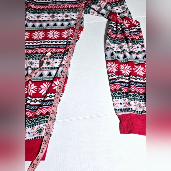 Red multi colored Christmas One Piece Pajama with pockets Size Men Large - Picture 7 of 8